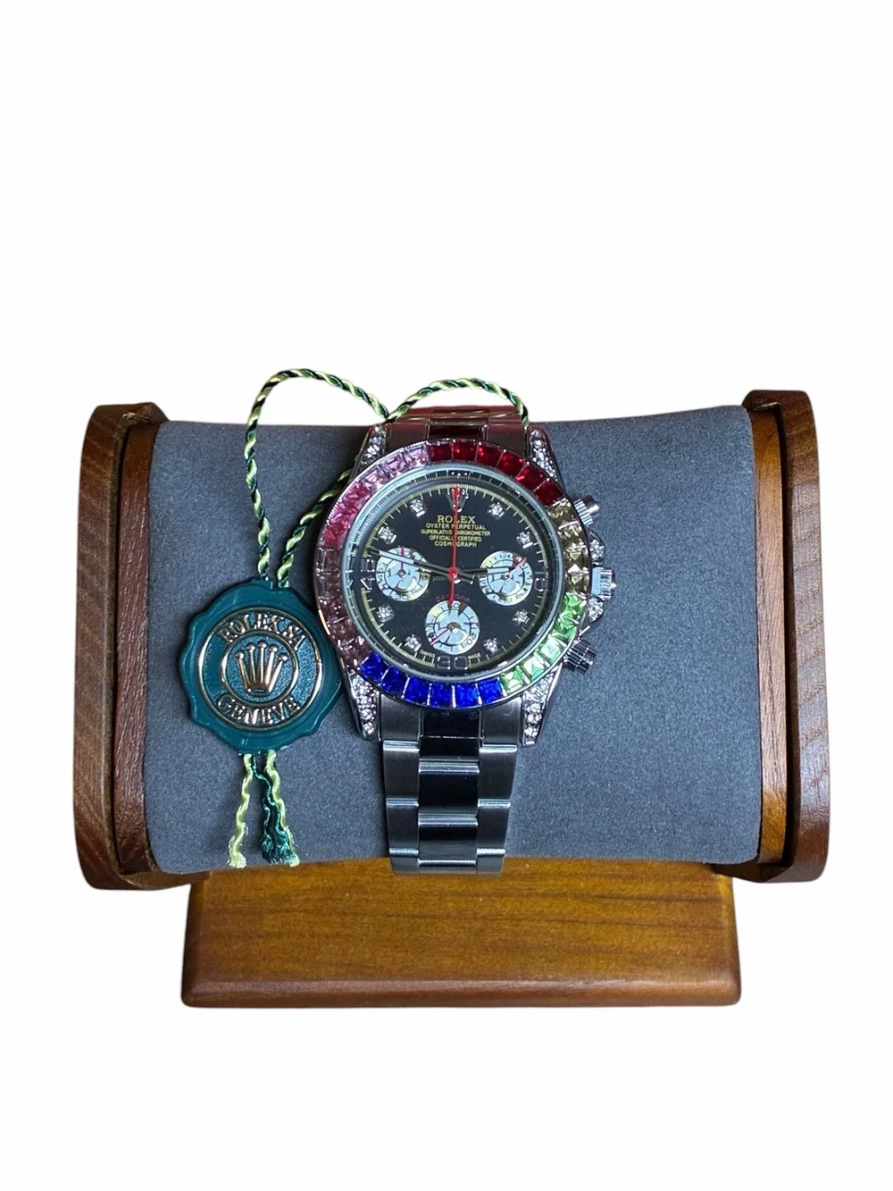 Men’s watch 40MM  Daytona Multi-Color Stone with Silver Tone Band